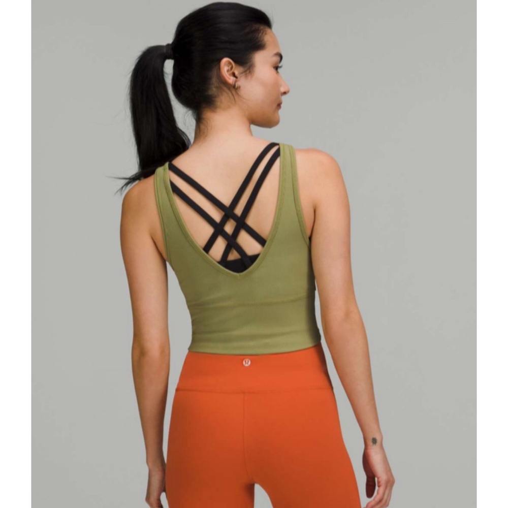 Lululemon Power Pivot Ribbed Tank Top Bronze Green Size 4 - Picture 2 of 8